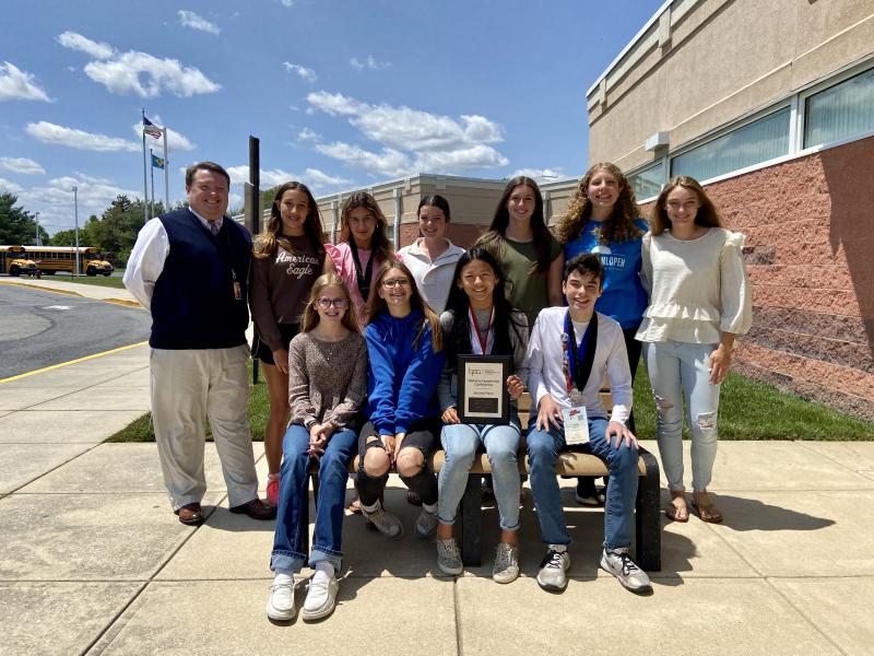 The Mariner Middle School Business Professionals of America team returned from national competition with a number of titles and the Quality Chapter of Distinction award. Gathered in back are (l-r) BPA advisor and teacher Daniel Shockley, Gabby Hamstead, Emily Wells, Kate Hill, Elena Booth, Ariel King and Blair Chubb. In front are Hannah Wells, Natalie Longo, Kate Dowd and Caleb Marcus. ELLEN DRISCOLL PHOTO